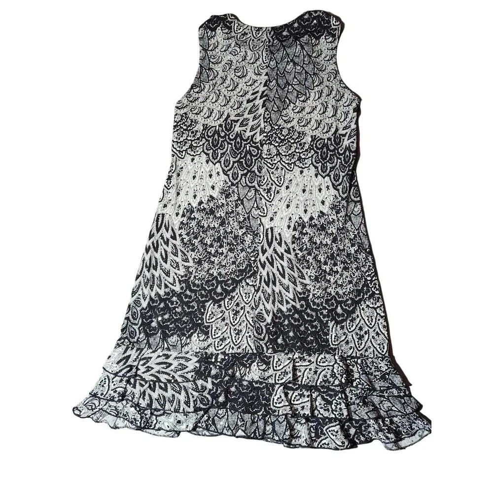 MSK Black & White Sequin Ruffle Hem Party Cocktail Dress Size M A1.11